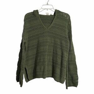 Roxy Olive V-Neck Sweater with Hood - M